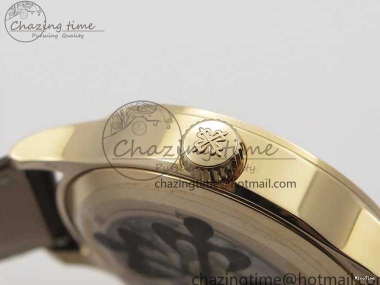 MIROTIME 0427 ZipUp Calatrava 5524R Pilot Travel Time RG GRF Brown Dial on Brown Leather Strap A324 V 7110